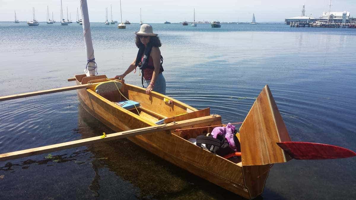 Geelong proa sailing on flat water